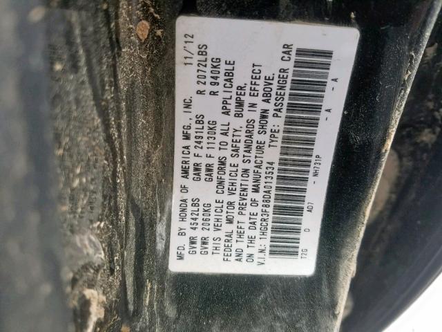 1HGCR3F88DA013534 - 2013 HONDA ACCORD EXL BLACK photo 10