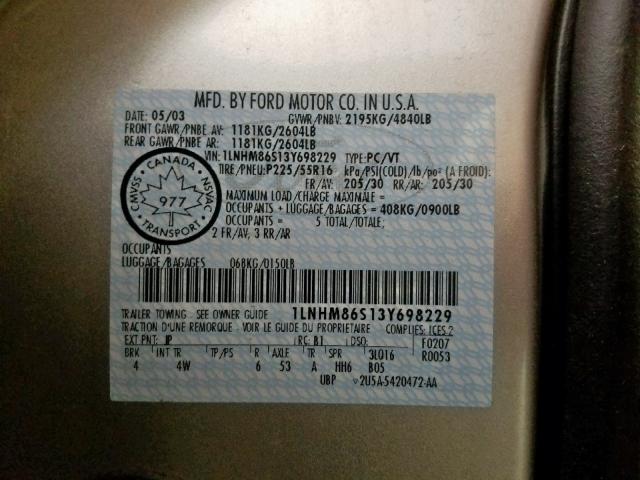 1LNHM86S13Y698229 - 2003 LINCOLN LS 银色 照片 10