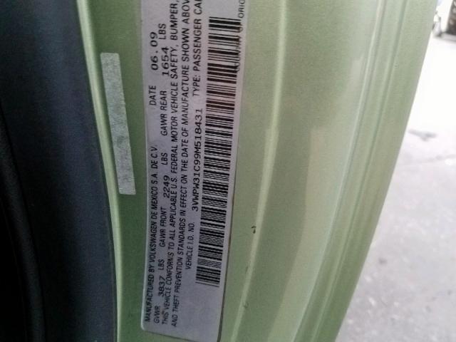 3VWPW31C99M518431 - 2009 VOLKSWAGEN NEW BEETLE მწვანე ფოტო 10