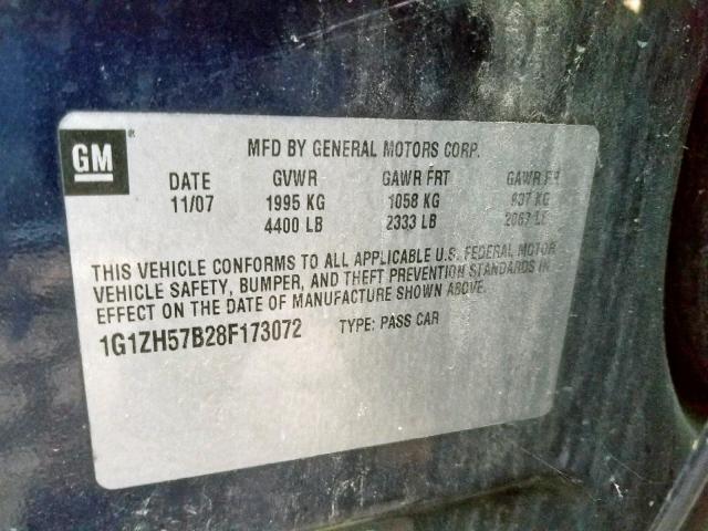 1G1ZH57B28F173072 - 2008 CHEVROLET MALIBU 1LT BLUE photo 10