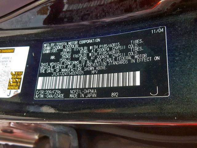 JTLKT324154009005 - 2005 TOYOTA SCION XB 黑色 照片 10