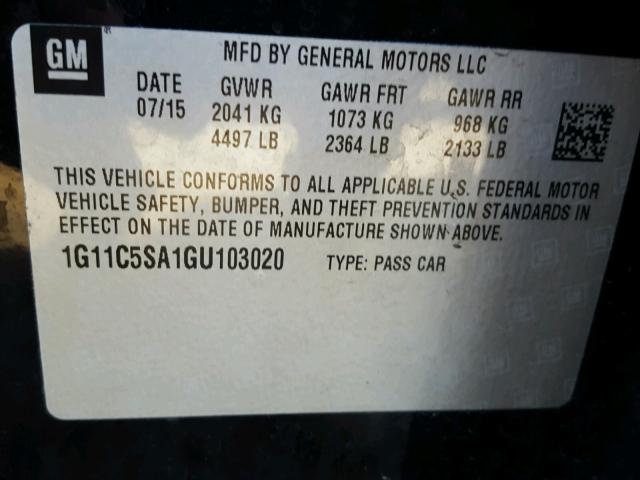 1G11C5SA1GU103020 - 2016 CHEVROLET MALIBU LIM 黑色 照片 10