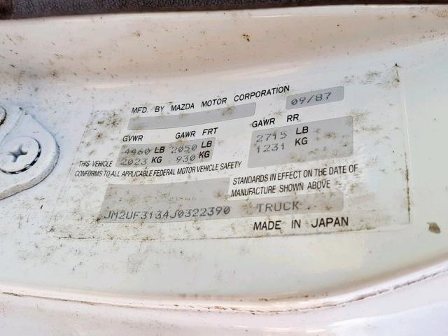 JM2UF3134J0322390 - 1988 MAZDA B2200 CAB WHITE photo 10