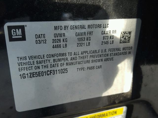 1G1ZE5E01CF311025 - 2012 CHEVROLET MALIBU LTZ 黑色 照片 10