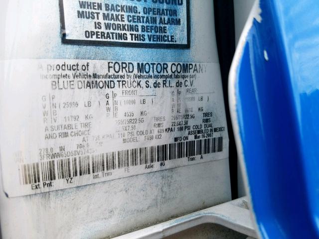 3FRWW65D58V574381 - 2008 FORD F650 SUPER BLUE photo 10