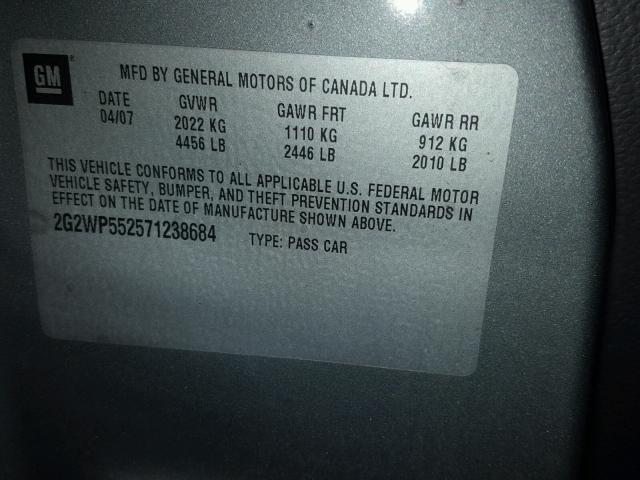 2G2WP552571238684 - 2007 PONTIAC GRAND PRIX Մոխրագույն լուսանկար 10