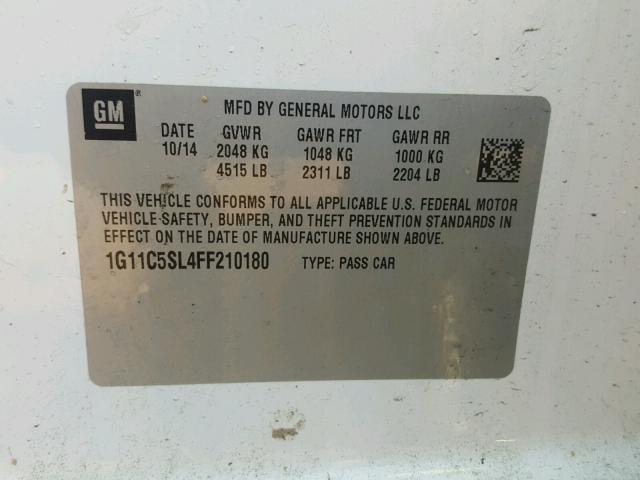 1G11C5SL4FF210180 - 2015 CHEVROLET MALIBU 1LT WHITE photo 10