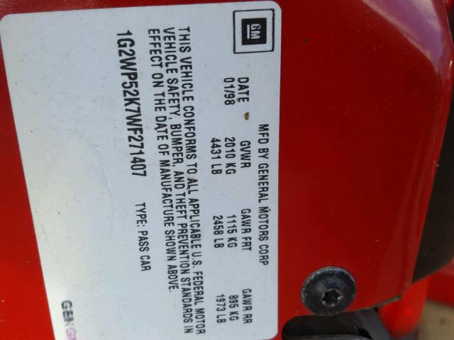 1G2WP52K7WF271407 - 1998 PONTIAC GRAND PRIX წითელი ფოტო 10