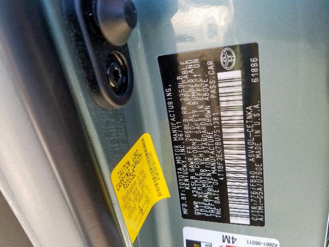 4T1BF3EK7BU751381 - 2011 TOYOTA CAMRY BASE GREEN photo 10