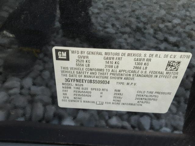 3GYFNEEY0BS509034 - 2011 CADILLAC SRX PERFOR 黑色 照片 10