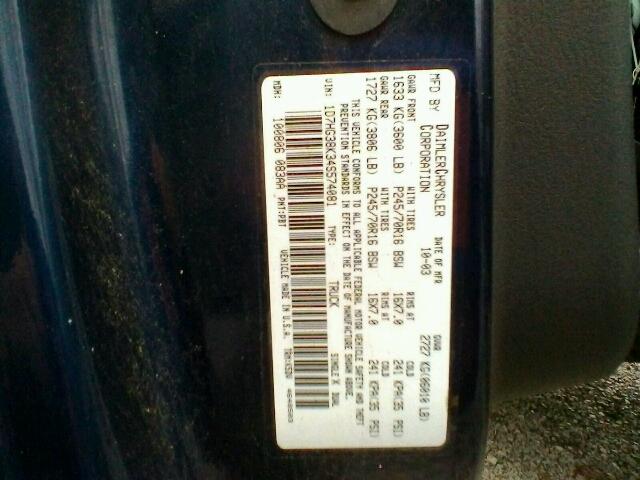 1D7HG38K34S574081 - 2004 DODGE DAKOTA QUA BLUE photo 10