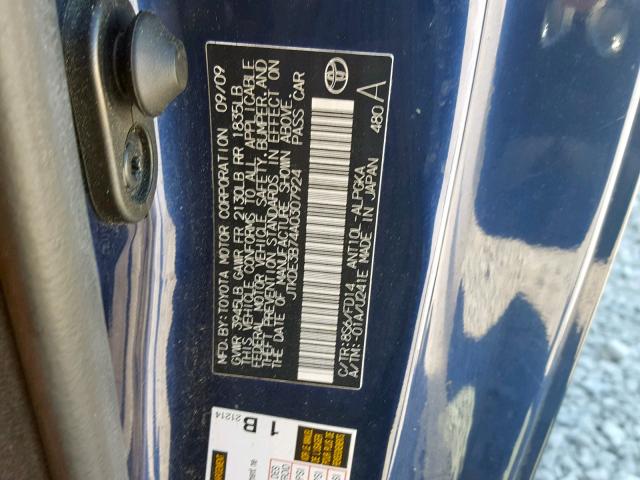 JTKDE3B74A0307924 - 2010 TOYOTA SCION TC ლურჯი ფოტო 10