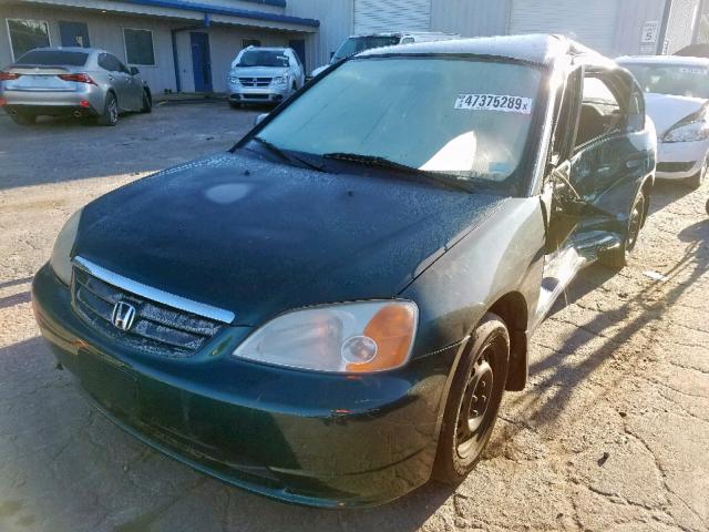 1HGES16531L068996 - 2001 HONDA CIVIC LX GREEN photo 2