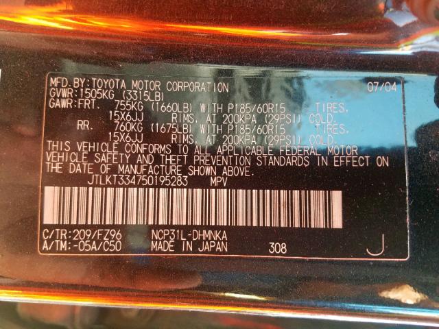 JTLKT334750195283 - 2005 TOYOTA SCION XB 黑色 照片 10