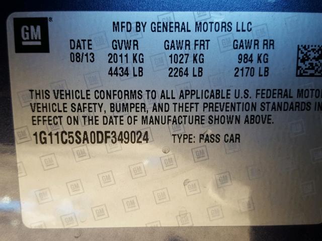 1G11C5SA0DF349024 - 2013 CHEVROLET MALIBU 1LT GRAY photo 10