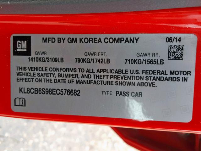 KL8CB6S98EC576682 - 2014 CHEVROLET SPARK LS RED photo 10