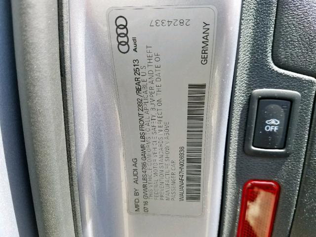 WAUANAF47HN026936 - 2017 AUDI A4 PREMIUM SILVER photo 10