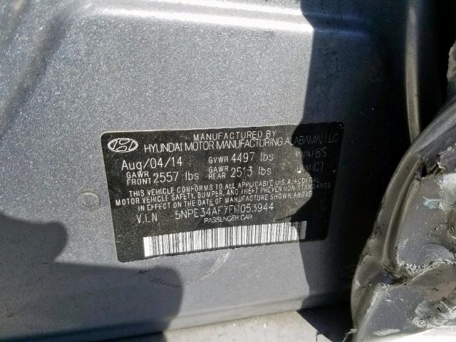 5NPE34AF7FH053944 - 2015 HYUNDAI SONATA SPO GRAY photo 10