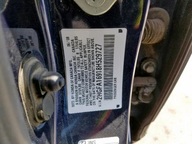 2HGFA16918H529727 - 2008 HONDA CIVIC EXL 蓝色 照片 10