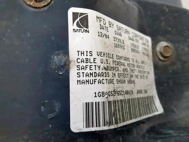 1G8AG52F65Z140419 - 2005 SATURN ION LEVEL SILVER photo 10