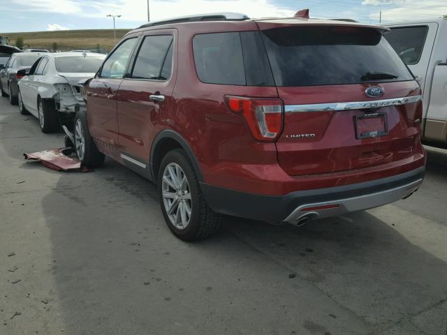 1FM5K8F8XHGB83739 - 2017 FORD EXPLORER L RED photo 3