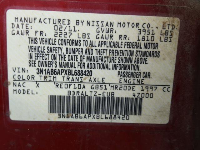 3N1AB6APXBL688420 - 2011 NISSAN SENTRA 2.0 RED photo 10