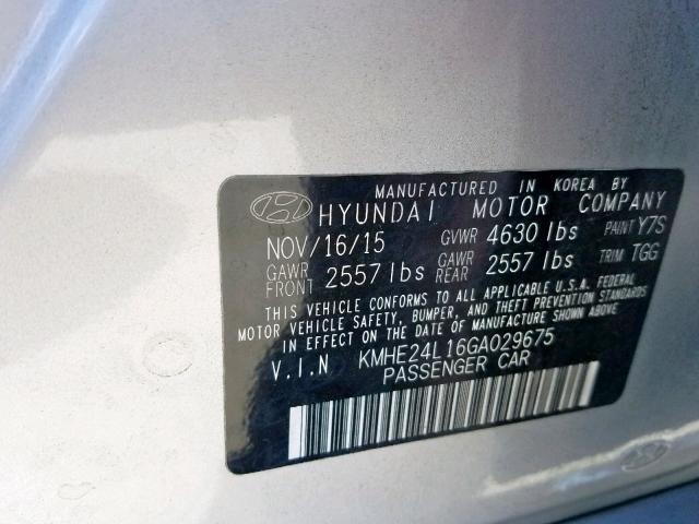 KMHE24L16GA029675 - 2016 HYUNDAI SONATA HYB SILVER photo 10