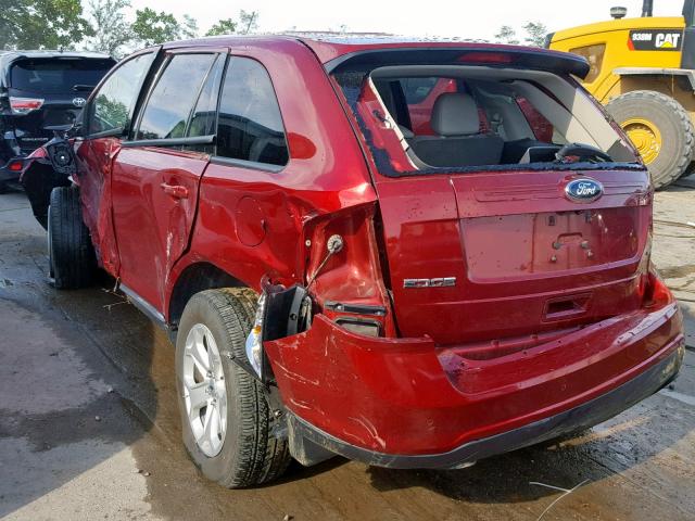 2FMDK3JC1EBB52330 - 2014 FORD EDGE SEL RED photo 3