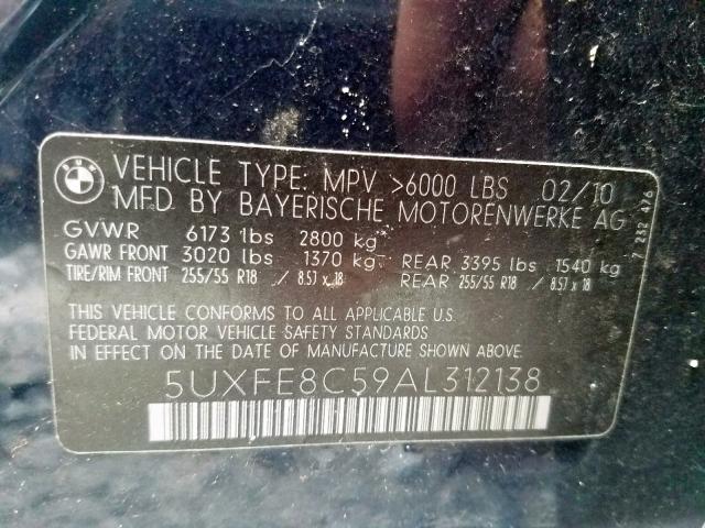 5UXFE8C59AL312138 - 2010 BMW X5 XDRIVE4 BLUE photo 10