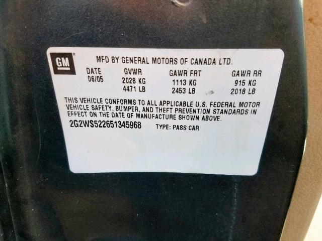 2G2WS522651345968 - 2005 PONTIAC GRAND PRIX GRAY photo 10