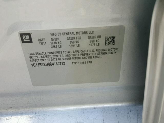 1G1JB6SH0C4130712 - 2012 CHEVROLET SONIC LS SILVER photo 10