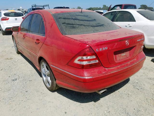 WDBRF40J25F704547 - 2005 MERCEDES-BENZ C 230K SPO RED photo 3