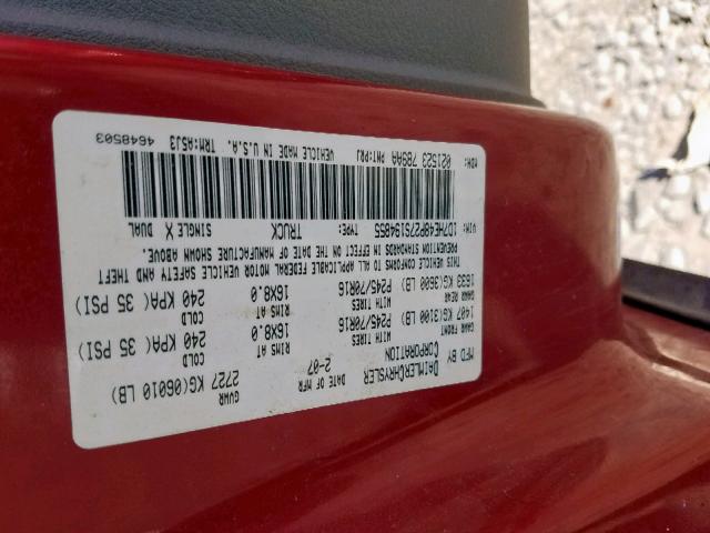 1D7HE48P27S194855 - 2007 DODGE DAKOTA QUA RED photo 10