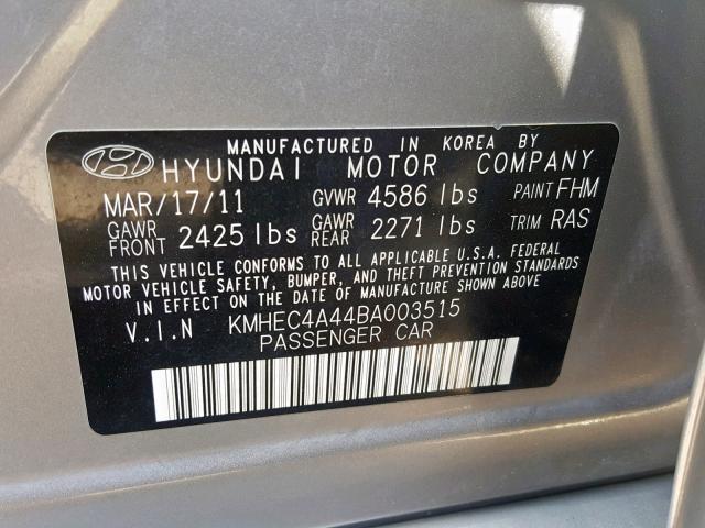 KMHEC4A44BA003515 - 2011 HYUNDAI SONATA HYB GRAY photo 10