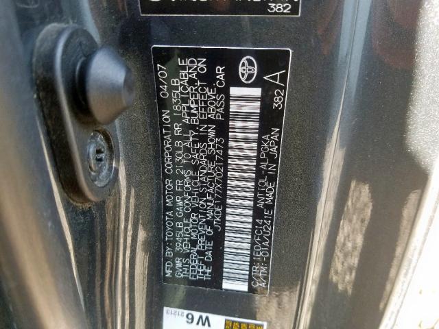 JTKDE177X70217473 - 2007 TOYOTA SCION TC ნაცრისფერი ფოტო 10