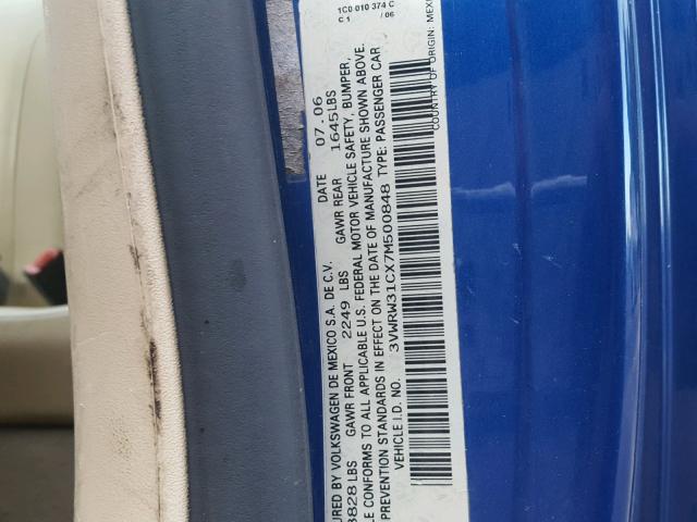 3VWRW31CX7M500848 - 2007 VOLKSWAGEN NEW BEETLE Blau Foto 10