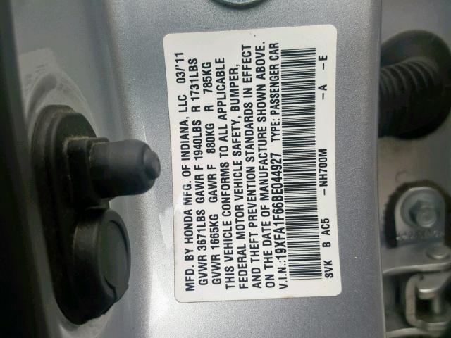 19XFA1F66BE044927 - 2011 HONDA CIVIC LX-S Gümüş foto 10