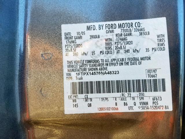 1FTPX14576NA48323 - 2006 FORD F150 WHITE photo 10