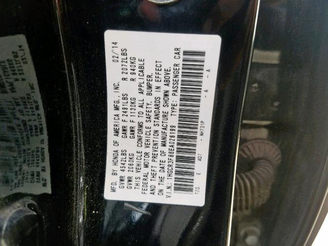 1HGCR3F86EA026199 - 2014 HONDA ACCORD EXL BLACK photo 10