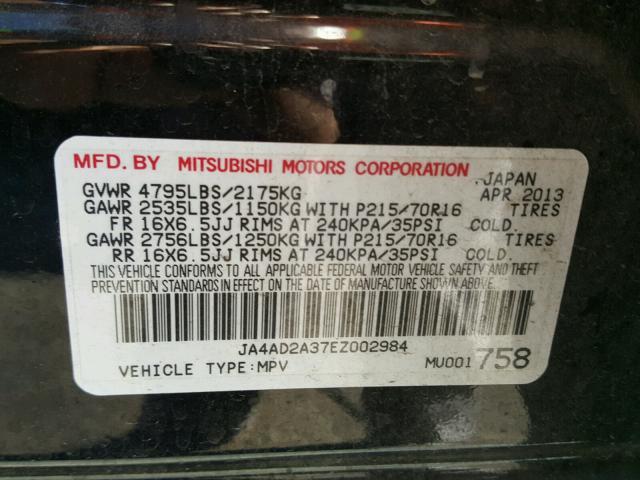 JA4AD2A37EZ002984 - 2014 MITSUBISHI OUTLANDER BLACK photo 10