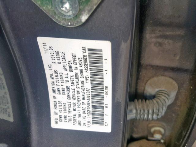 1HGCR2F86FA068092 - 2015 HONDA ACCORD EXL GRAY photo 10