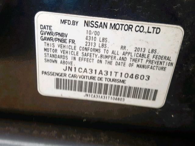 JN1CA31A31T104603 - 2001 NISSAN MAXIMA GXE GRAY photo 10