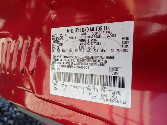 1FTKR4EE8APA46601 - 2010 FORD RANGER SUP MAROON photo 10