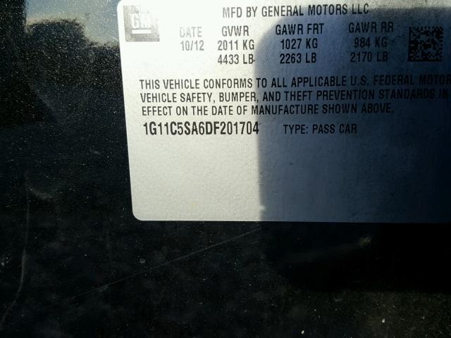 1G11C5SA6DF201704 - 2013 CHEVROLET MALIBU 1LT BLACK photo 10