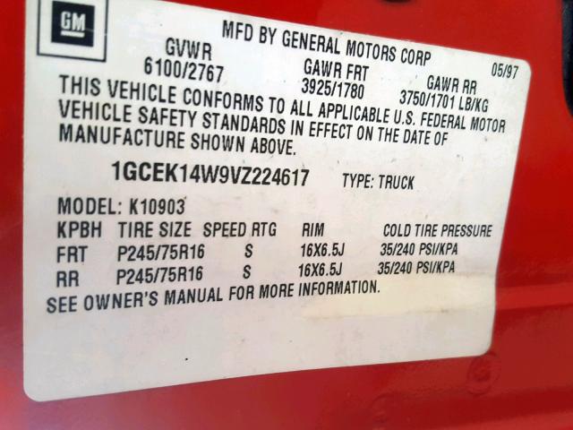 1GCEK14W9VZ224617 - 1997 CHEVROLET GMT-400 K1 RED photo 10