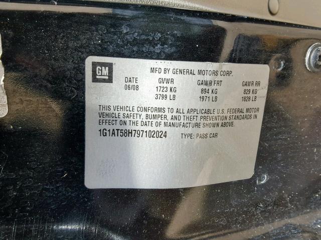 1G1AT58H797102024 - 2009 CHEVROLET COBALT LT BLACK photo 10