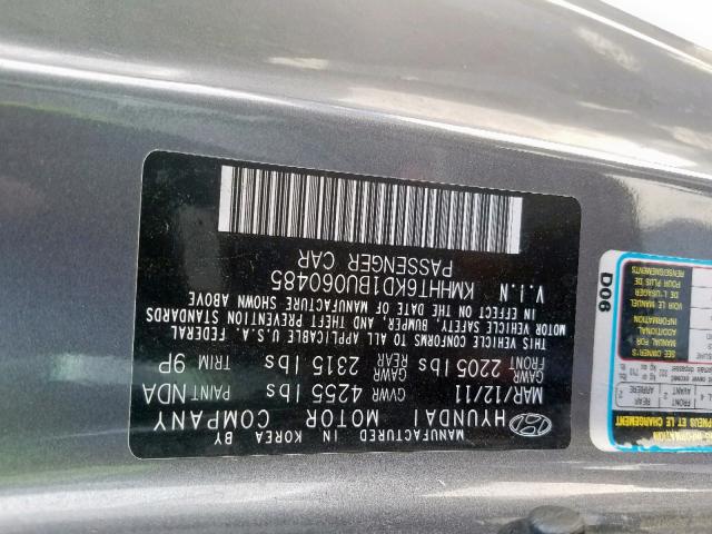 KMHHT6KD1BU060485 - 2011 HYUNDAI GENESIS CO GRAY photo 10