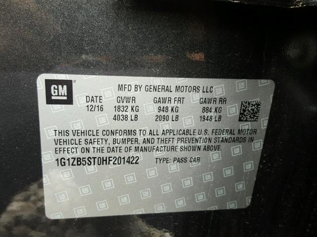 1G1ZB5ST0HF201422 - 2017 CHEVROLET MALIBU LS 石墨色 照片 10