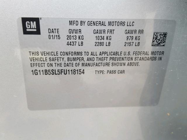 1G11B5SL5FU118154 - 2015 CHEVROLET MALIBU LS GRAY photo 10