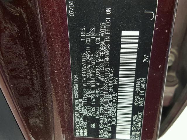 JTLKT324X50193187 - 2005 TOYOTA SCION XB 紫色 照片 10